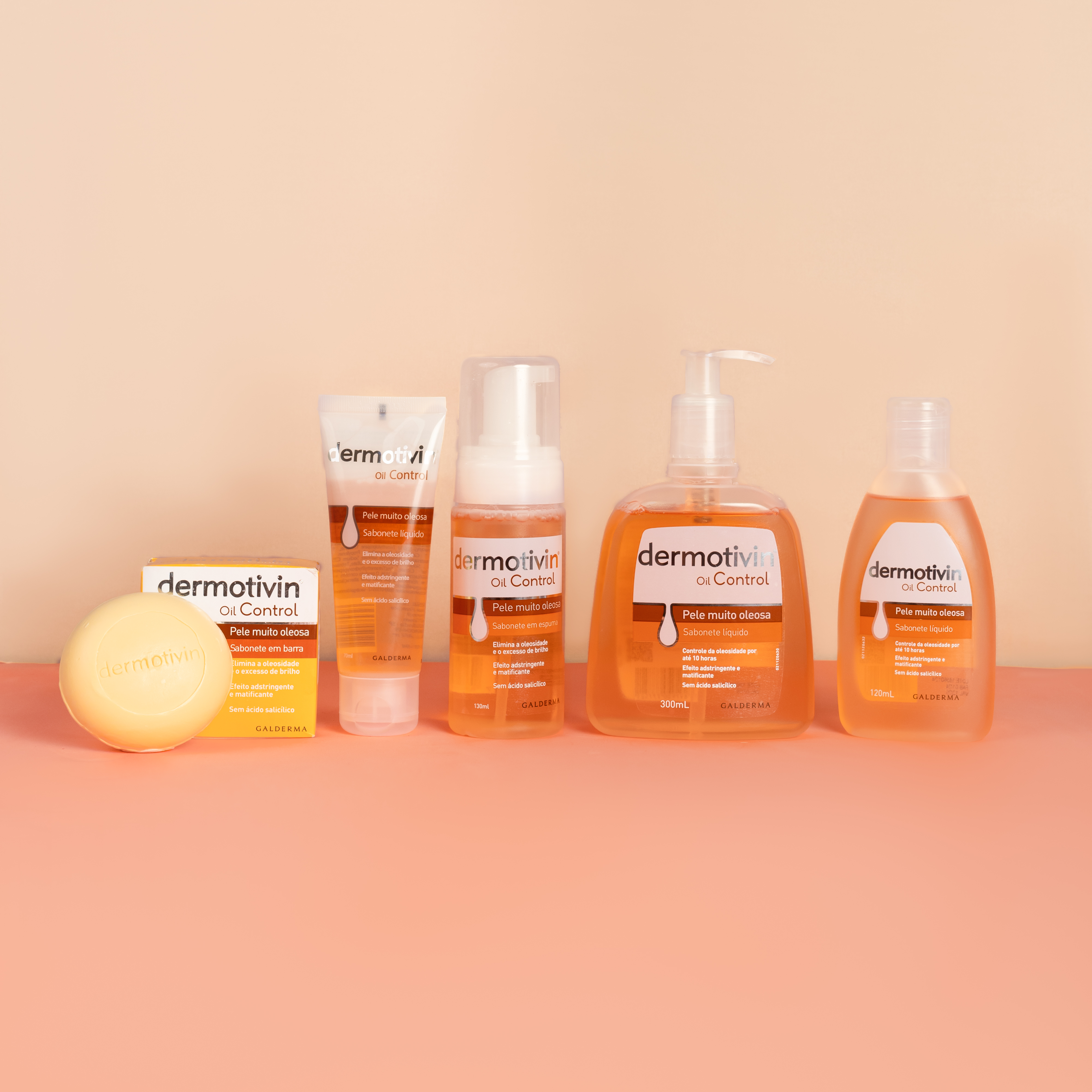 Produtos Dermotivin Oil Control para limpeza antes da maquiagem para pele muito oleosa: sabonete líquido, em barra, em espuma e gel. Solução completa para uma rotina eficaz.