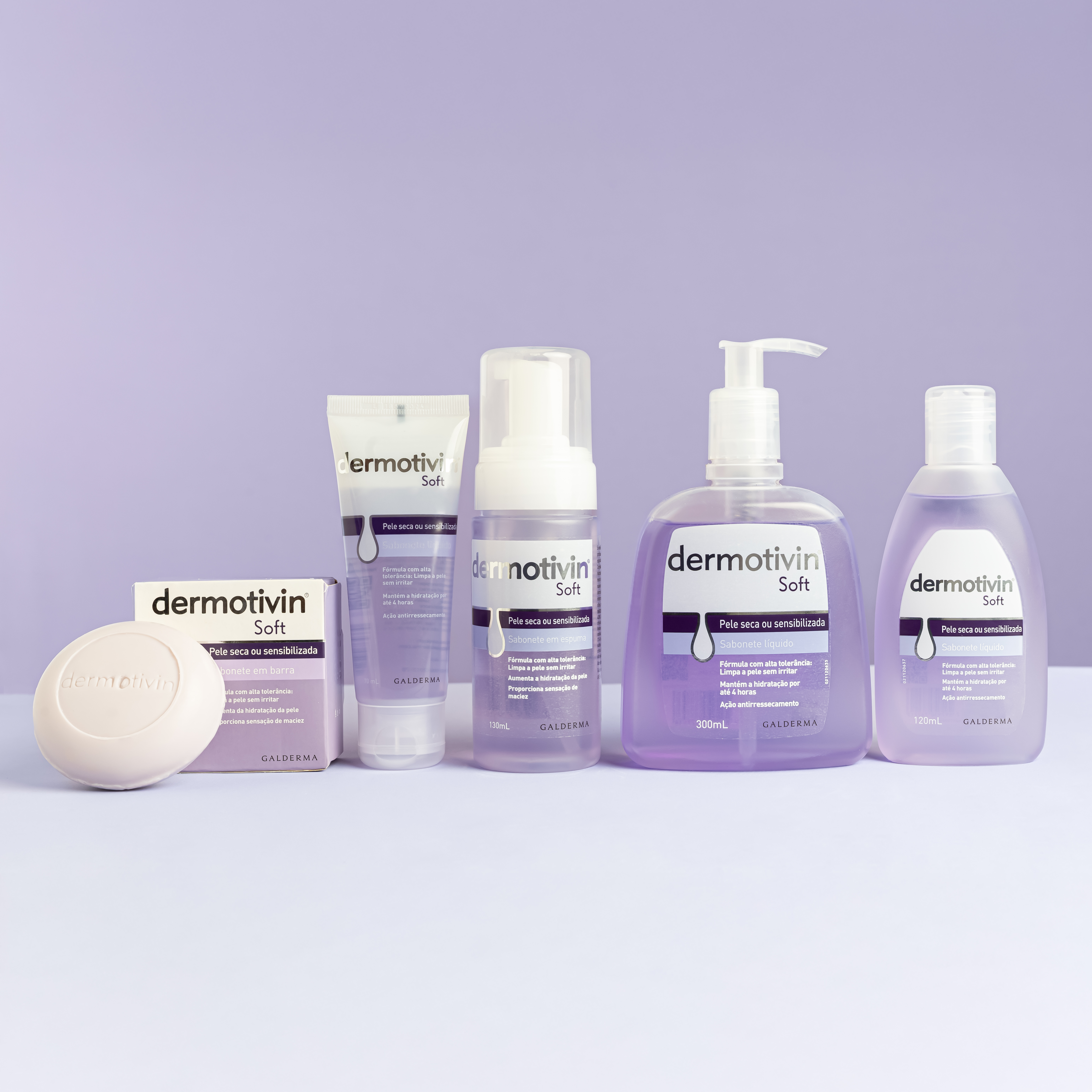 Produtos Dermotivin Soft para limpeza antes da maquiagem para pele muito oleosa: sabonete líquido, em barra, em espuma e gel. Solução completa para uma rotina eficaz.